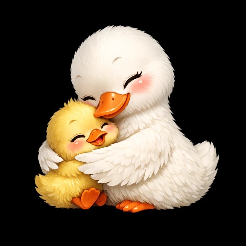 Mutter-Ente kuschelt mit ihrem Baby