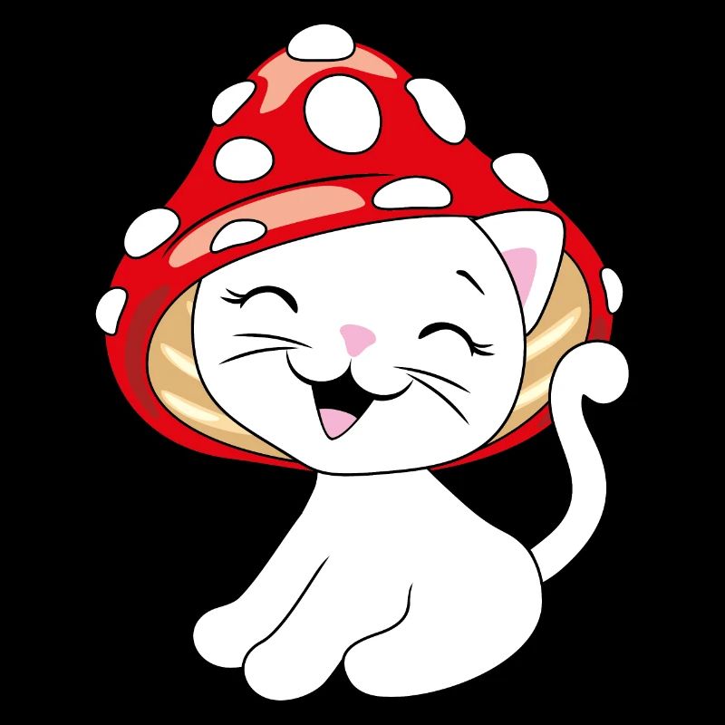 Drôle de chat blanc avec bonnet d’amanite