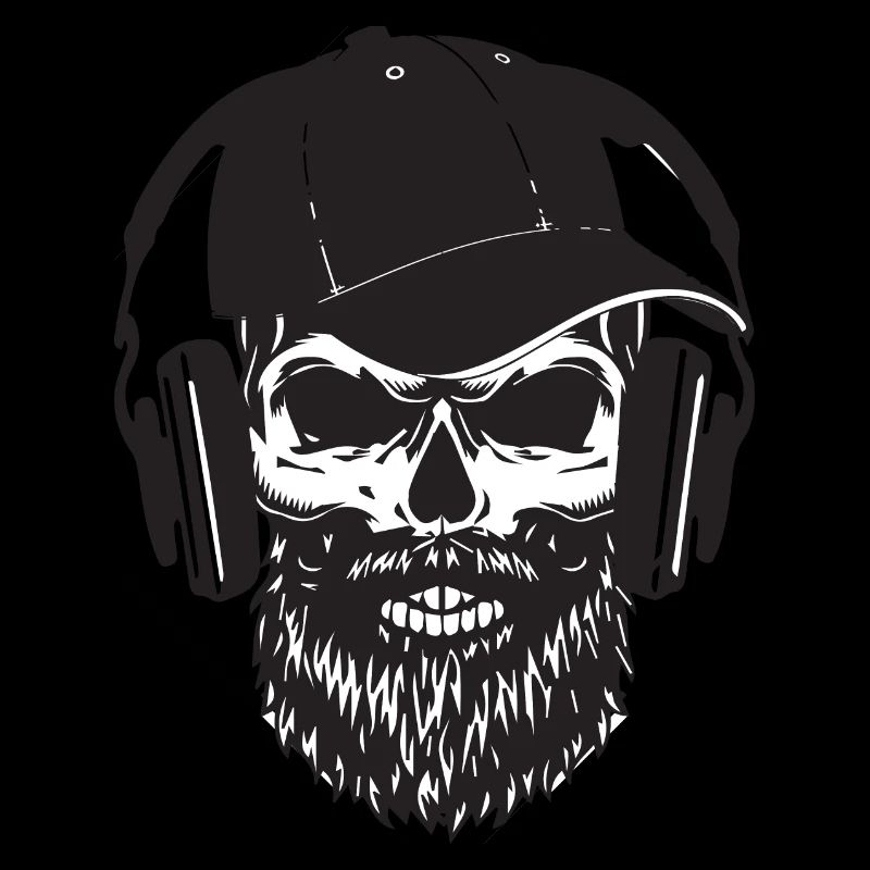 Hipster Skull avec casque bart et capi