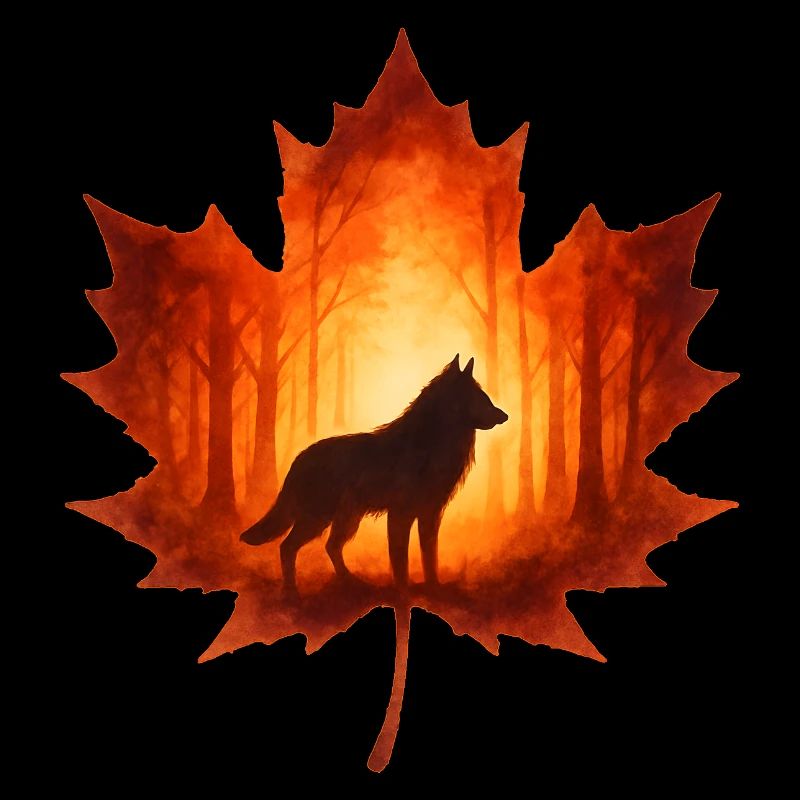 Autumn with wolf elegant