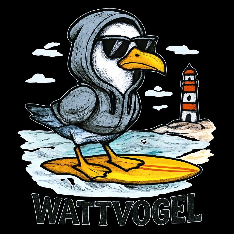 Wattvogel® Surfer-Möwe mit Hoodie & Sonnenbrille