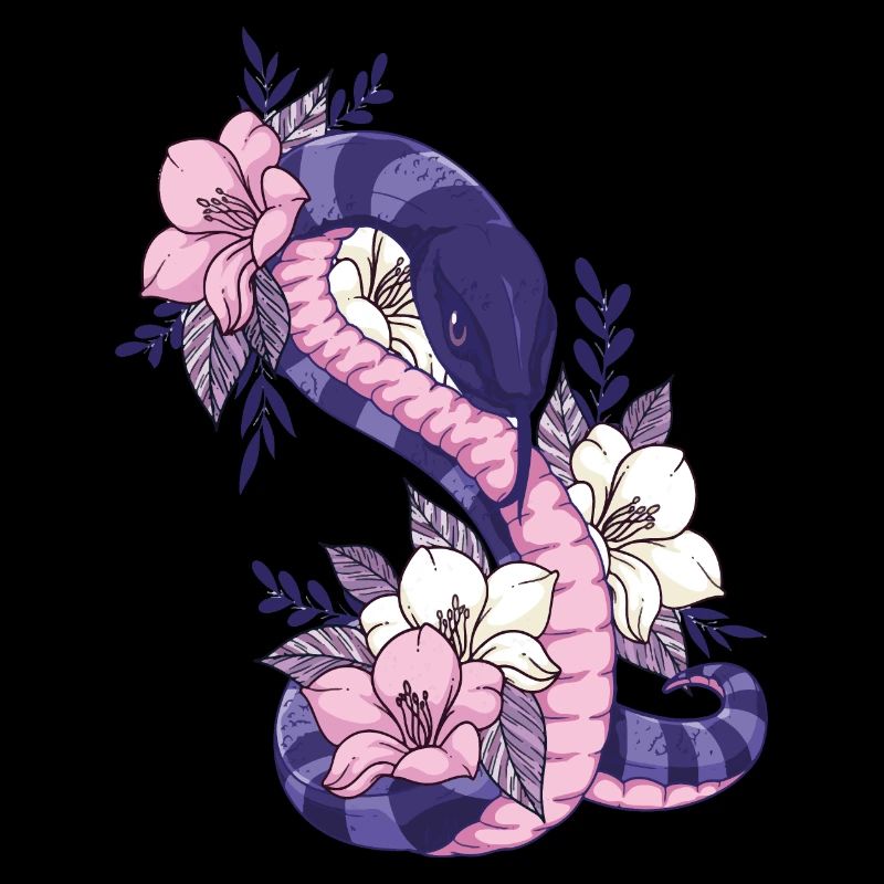 Serpent Serpent Fleur Tatouage Bstyled Mode Décontractée