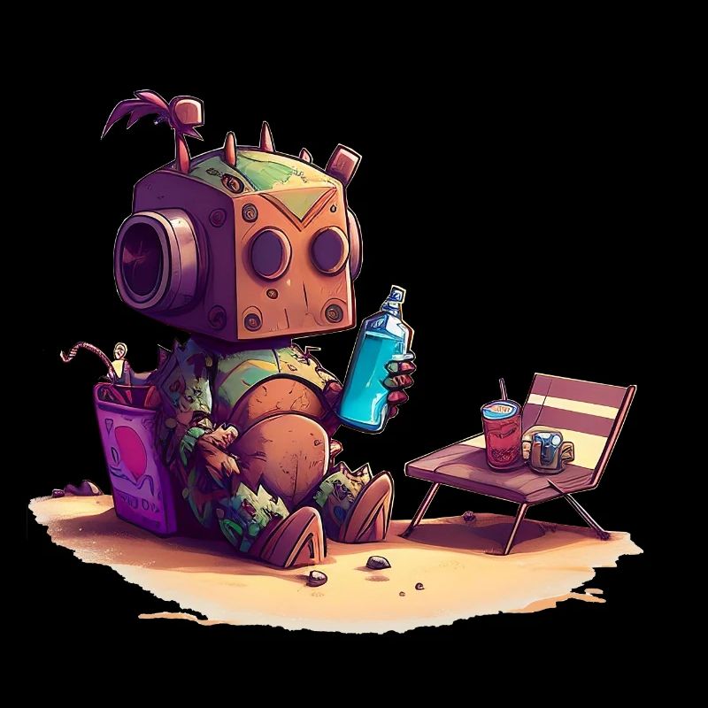 Petit robot mignon avec une bouteille d’eau et des collations 2