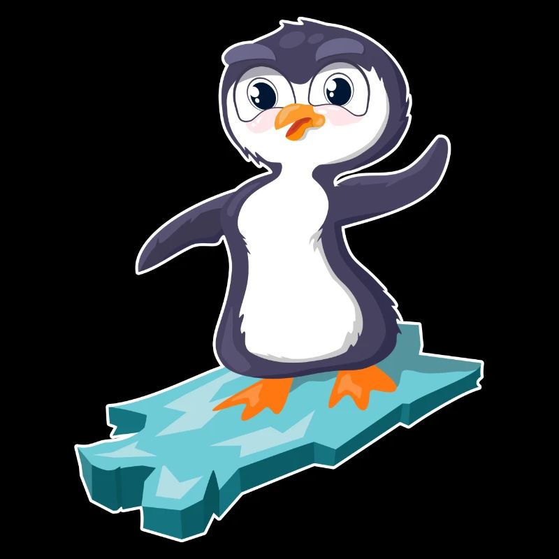 Pinguin surft auf einer Eisscholle