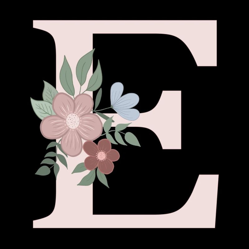 Lettre E avec fleur rose