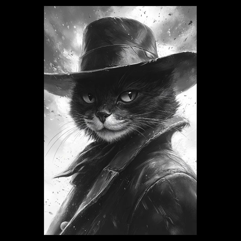 Chat noir et blanc dans un look cowboy