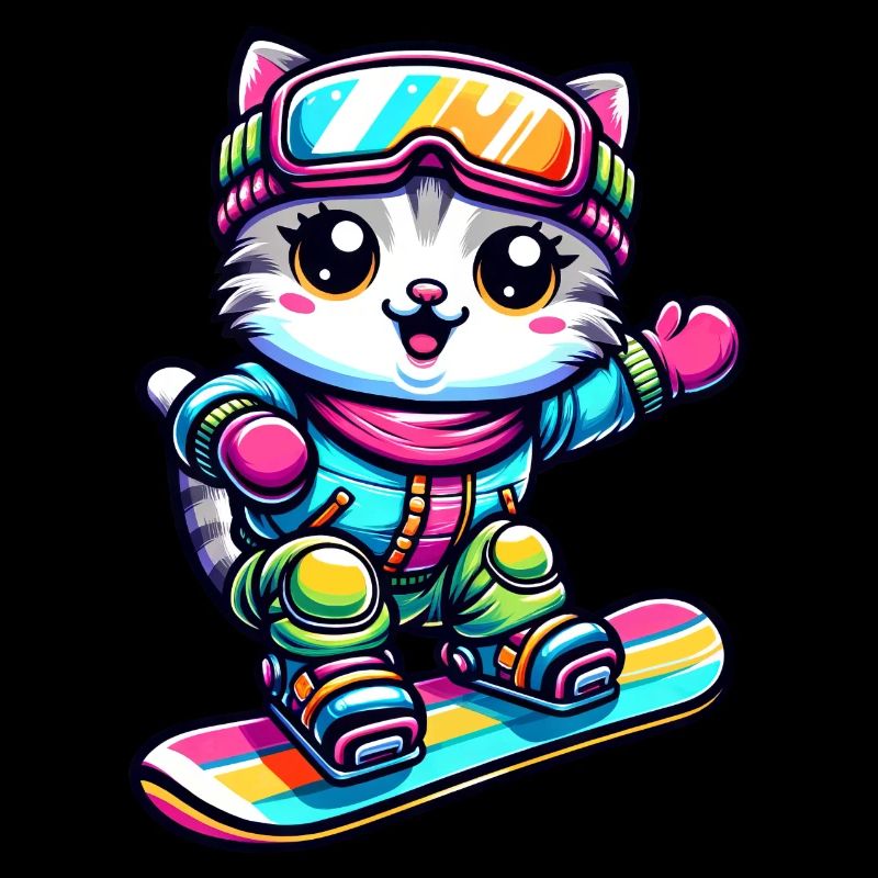 Cat Snowboard Snowboarder Cute