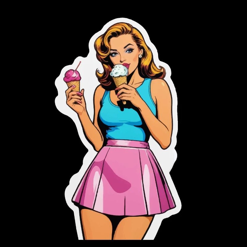 Fille rétro mangeant de la crème glacée