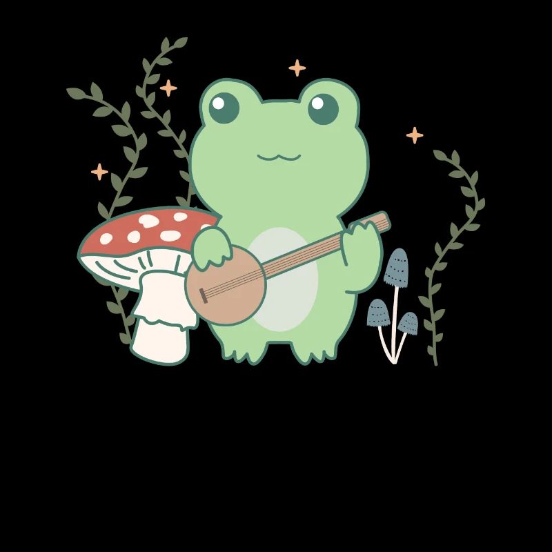 Cottagecore esthétique grenouille dans la forêt avec banjo