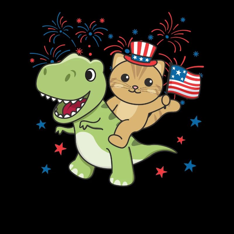 Chat avec T-Rex pour le feu d’artifice du quatrième juillet