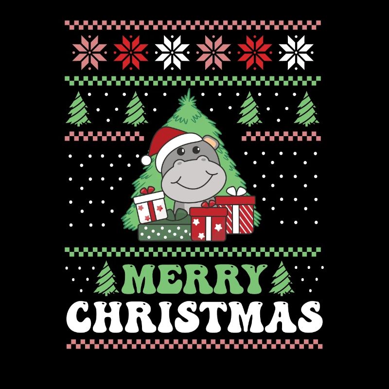 Joyeux Noël rétro moche Noël Hippopotame