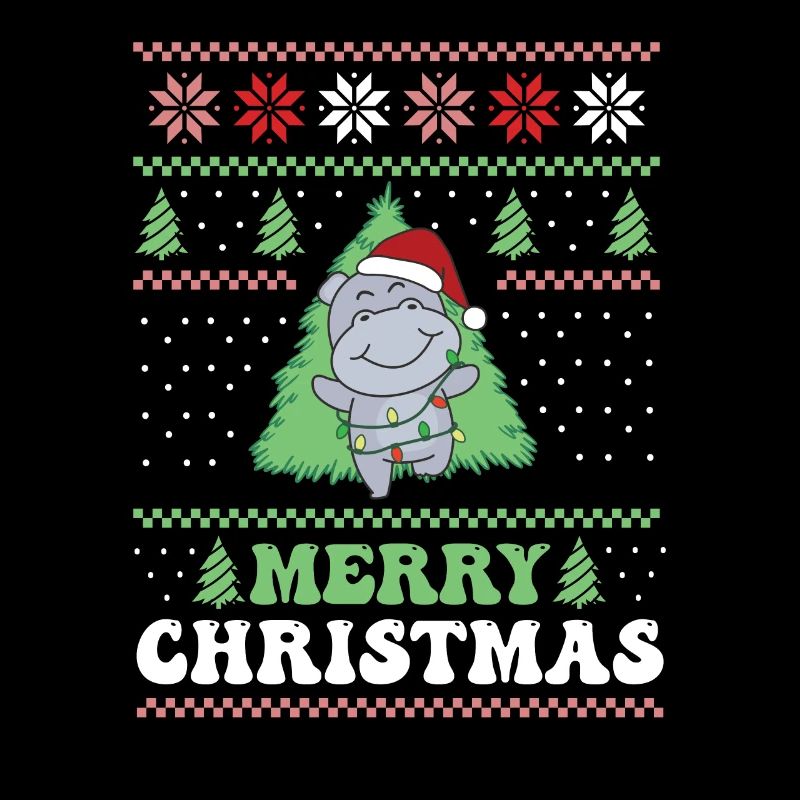 Joyeux Noël rétro moche Noël Hippopotame