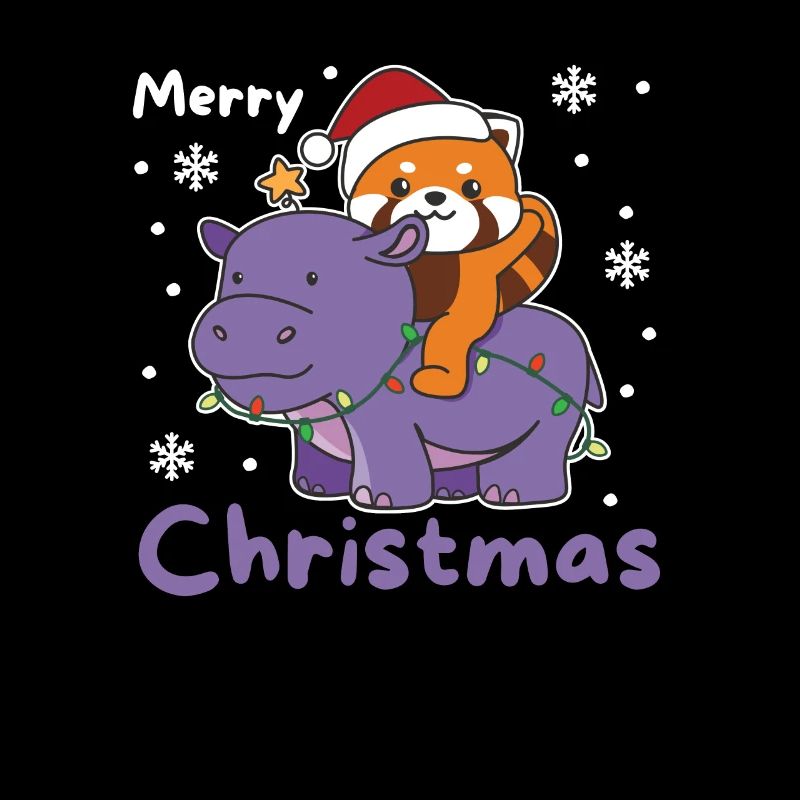 Noël Hippopotame Rouge Panda Joyeux Noël Hippopotame