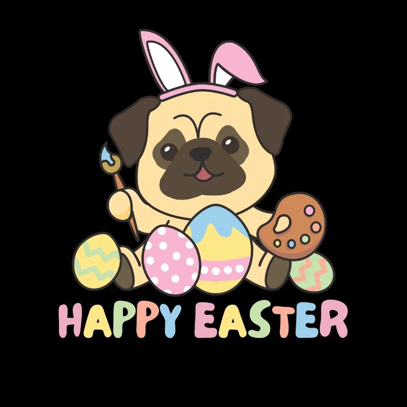 happy easter süßes Mops Ostern mit Ostereiern