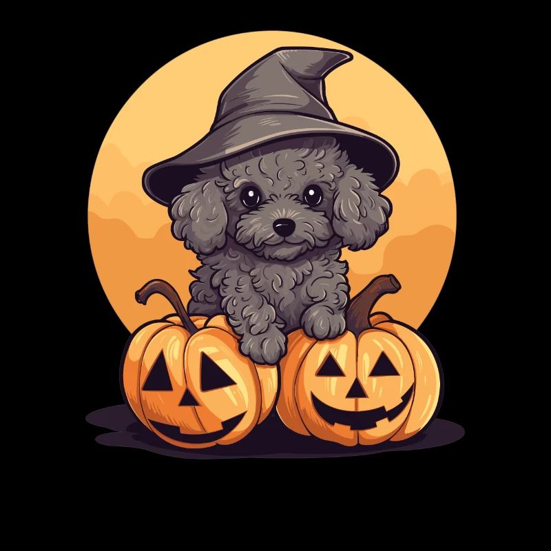 Halloween Witch Hat Pumpkin Dog Poodle