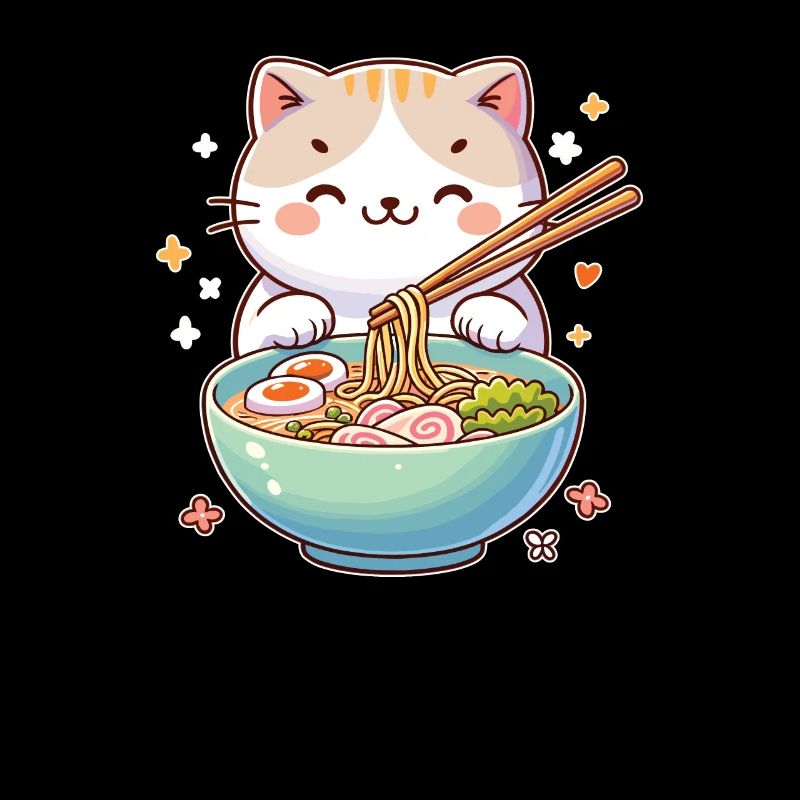 süße Katze isst Ramen Nudeln Katzen Ramen