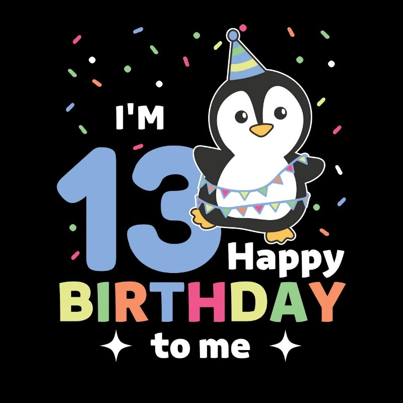 Penguin for 13th birthday for children thirteen