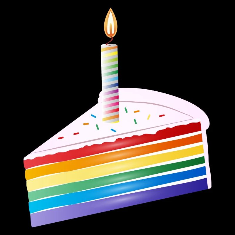 Stück Regenbogen Kuchen mit Geburtstagskerze