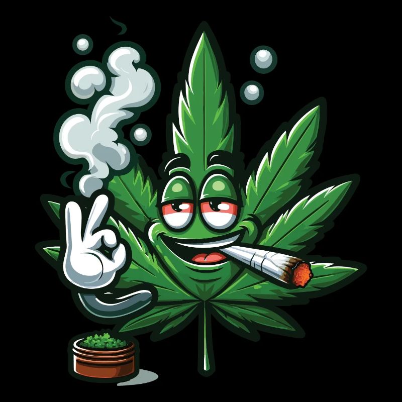 A Cartoon-Style Smoking Cannabis Leaf