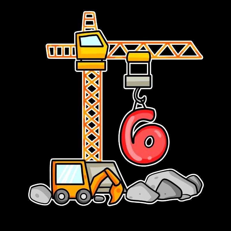 6. Geburtstag 6 Jahre Kran Baustelle Bagger Junge