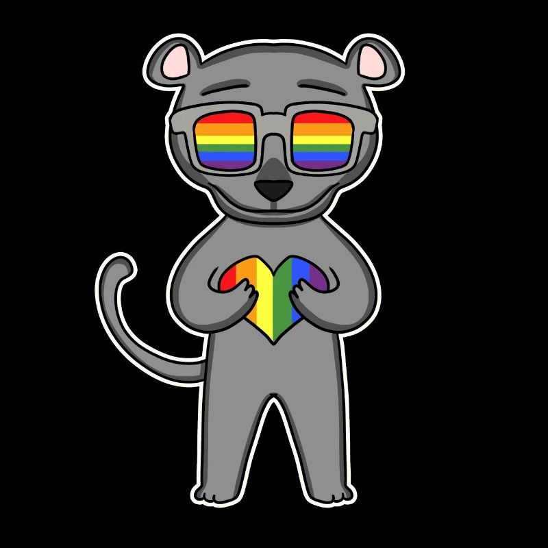 Regenbogen - Schwarzer Panther mit Brille und Herz