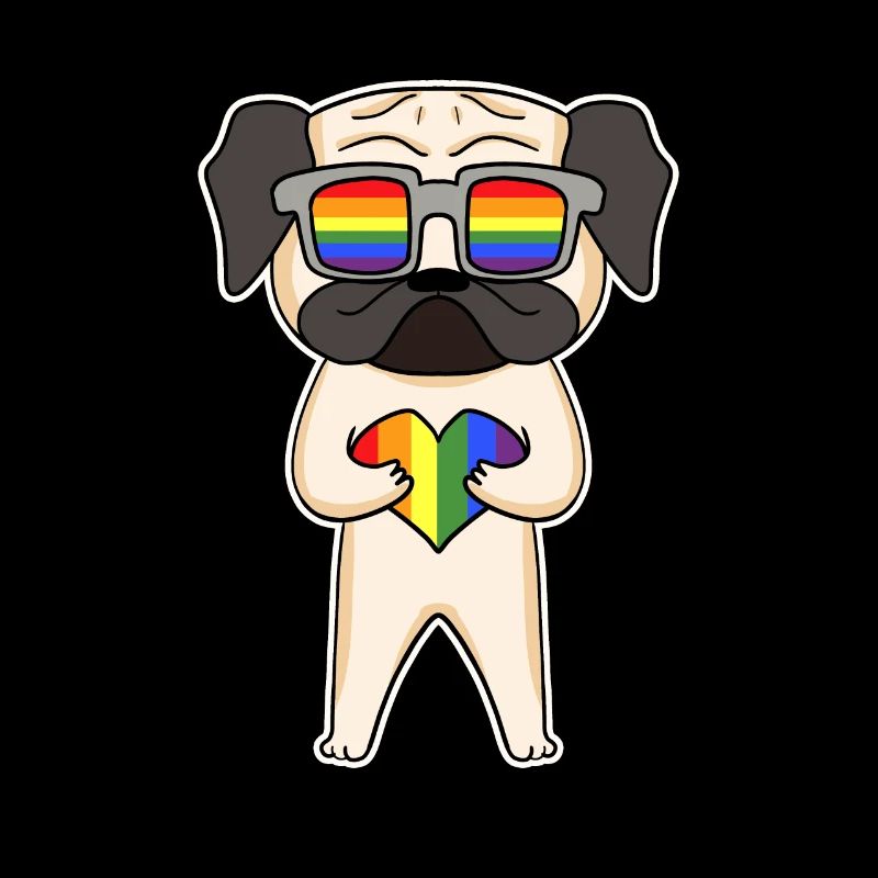 Regenbogen - Hund Mops mit Brille und Herz