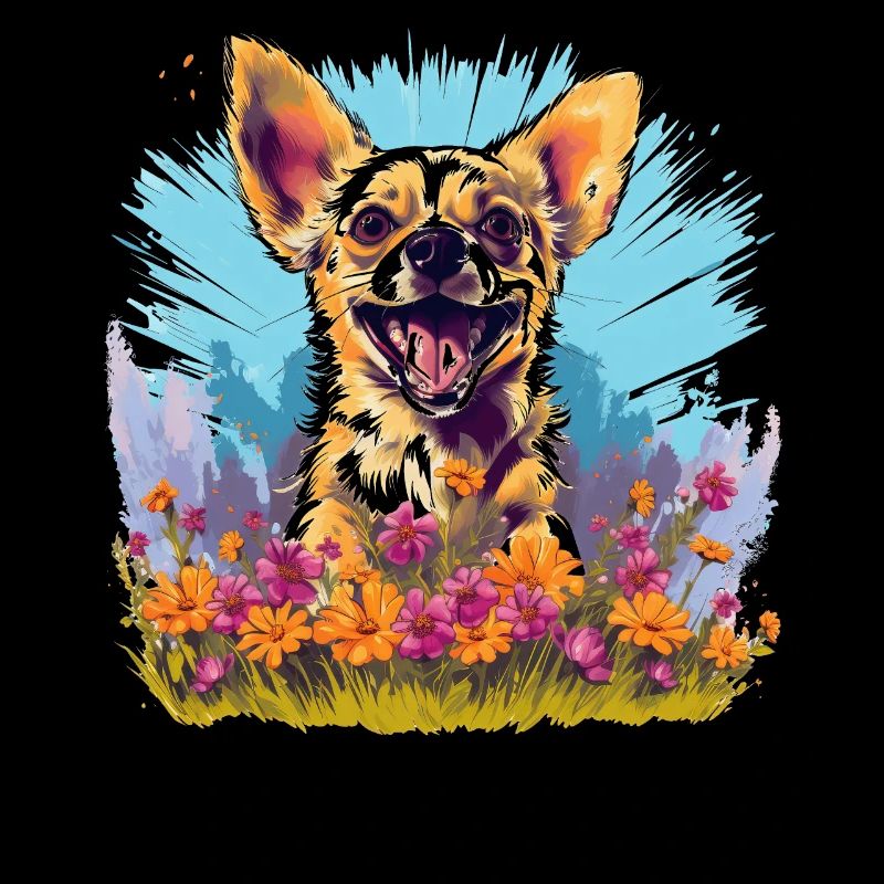 Chien avec des fleurs dans l’art coloré de l’aquarelle