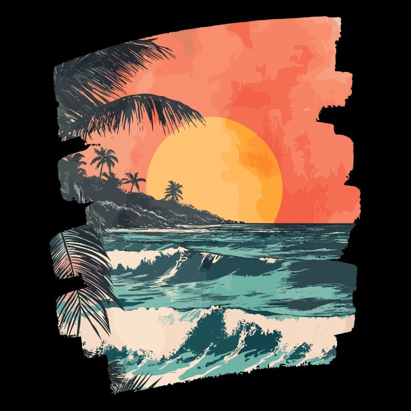 Plage Palmiers Coucher de soleil Été