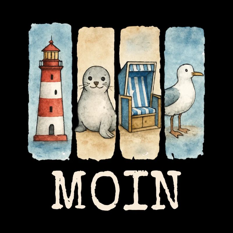 Moin Leuchtturm Robbe Strandkorb Möwe Küste