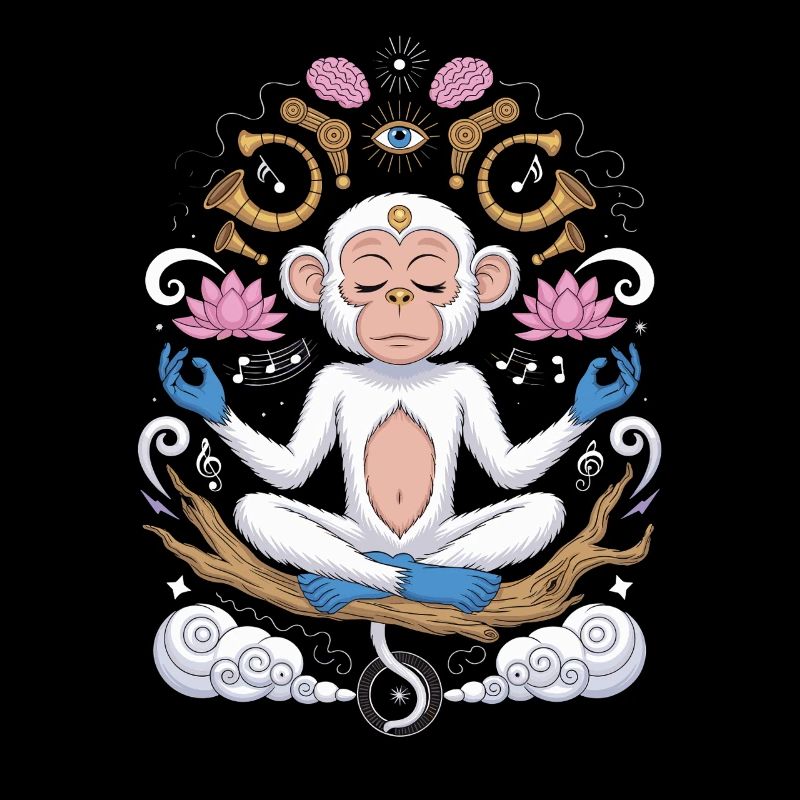 Singe méditant avec lit de lotus et