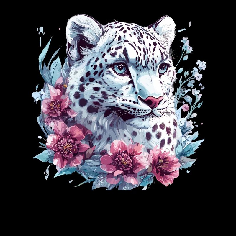 Leopardengesicht mit Blumenkranz