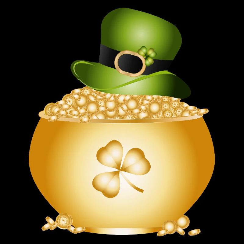 Pot doré avec trèfle et chapeau vert