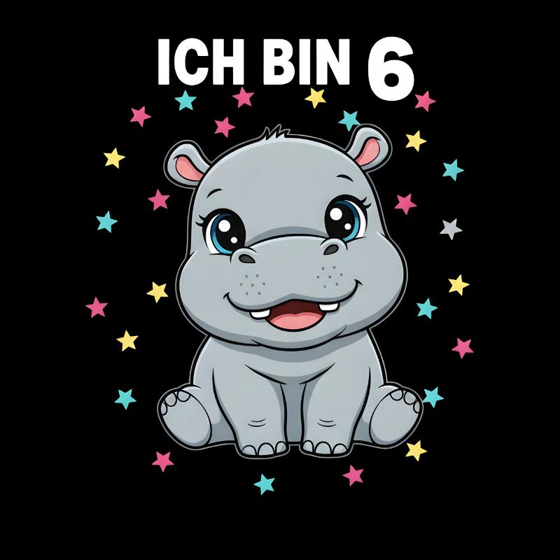 Ich bin 6 - Süßes Nilpferd zum 6. Geburtstag