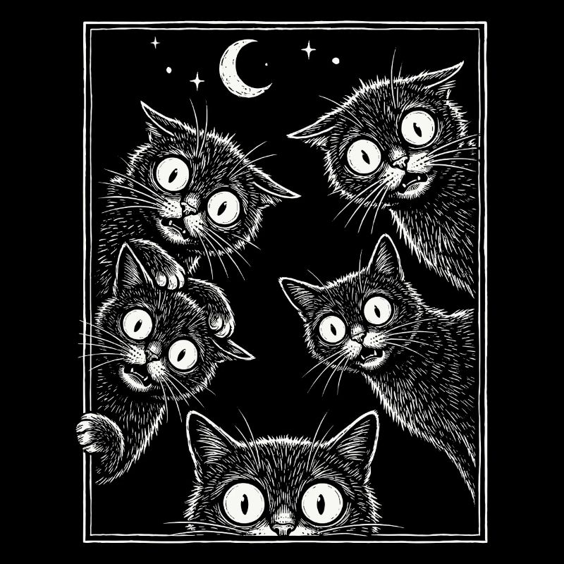 Gruselige, starrende schwarze Katzen
