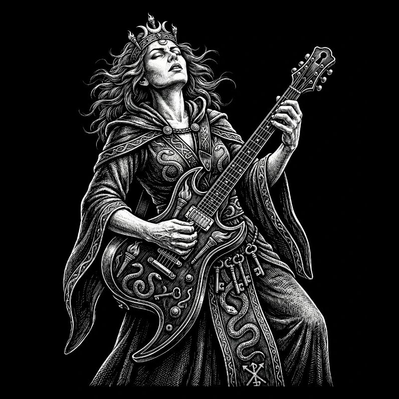 Hécate joue de la guitare