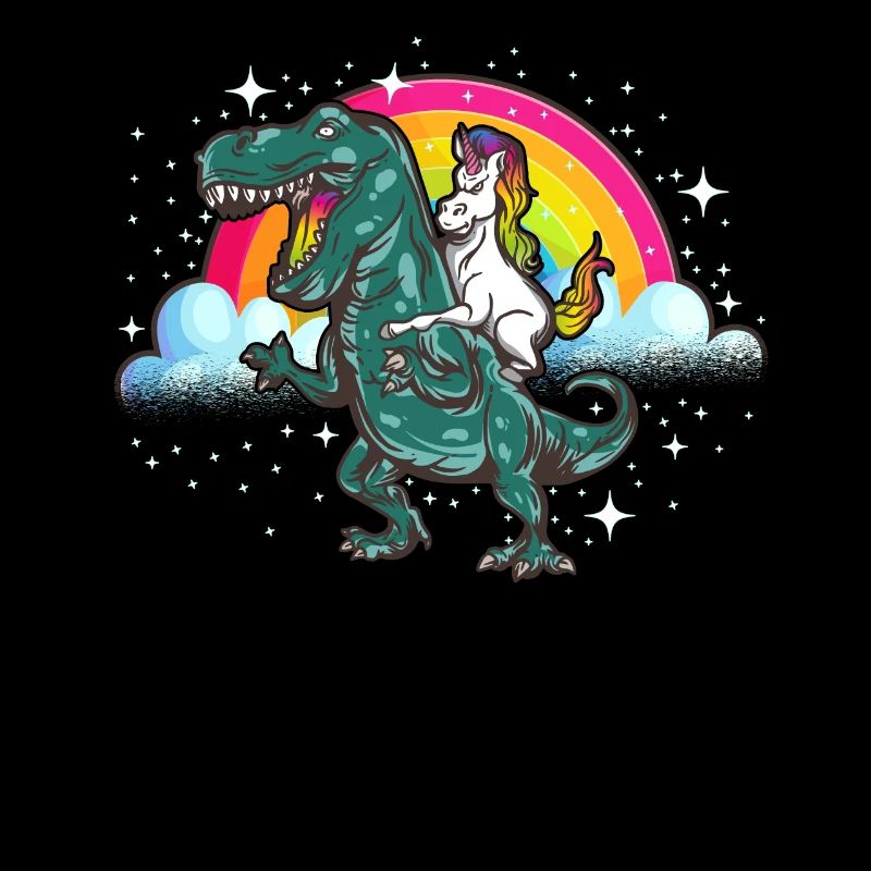Einhorn reitet Dinosaurier Dino T-Rex Einhörner