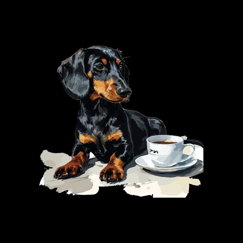 Teckel mignon Doxie avec une tasse de saucisse à café