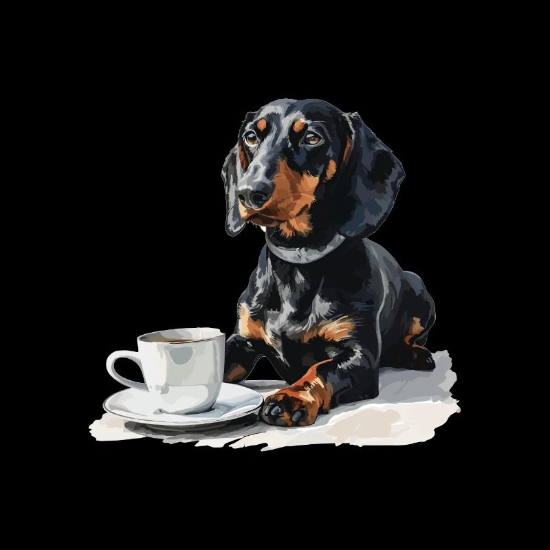 Teckel mignon Doxie avec une tasse de saucisse à café