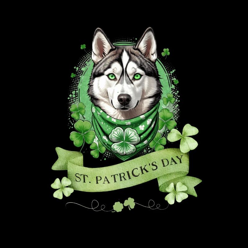 Chien husky avec Bandana de trèfle vert St. Patrick’s