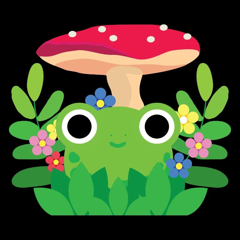 Mignon grenouille Cottagecore avec fleurs et champignons