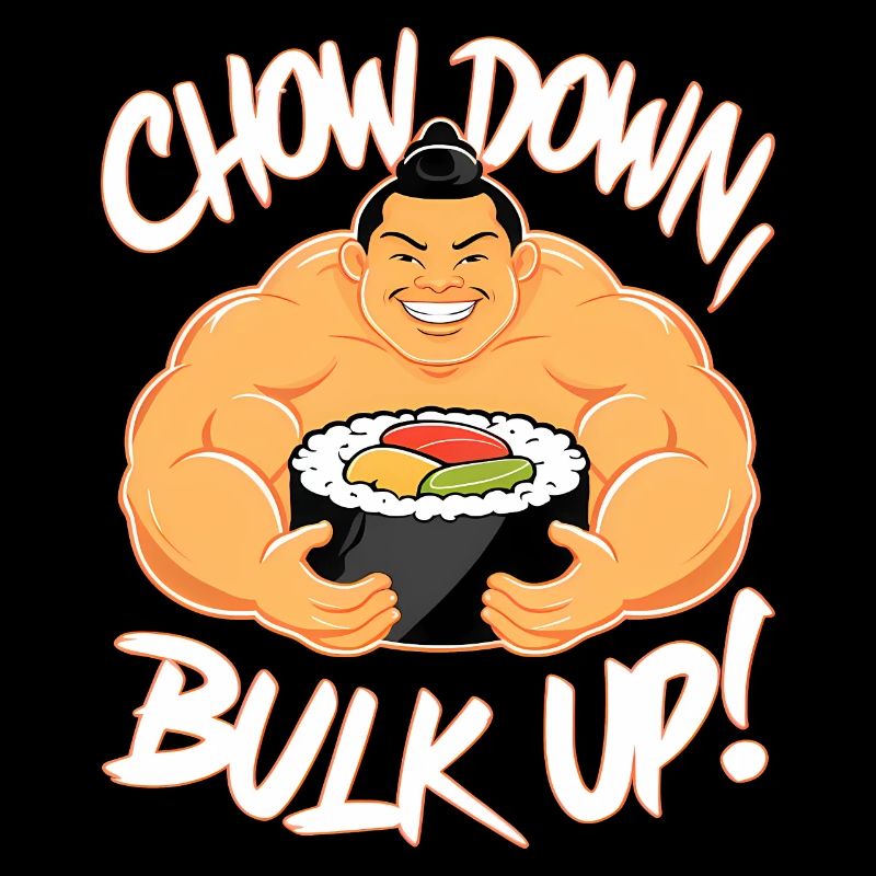 Lutteur de sumo mangeant des sushis