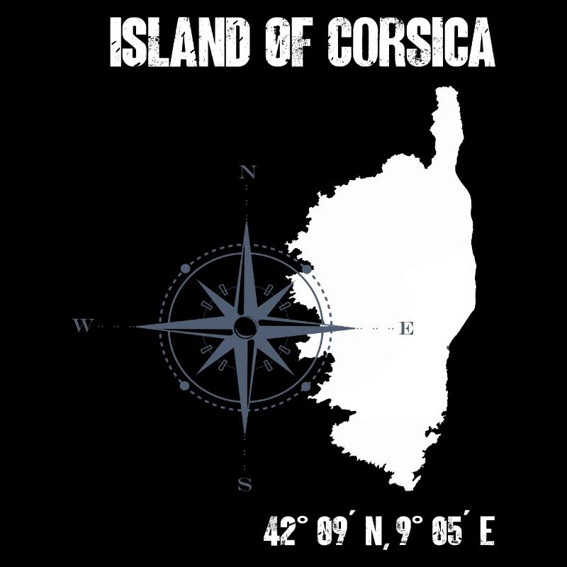 Corsica outline with coordinates compass