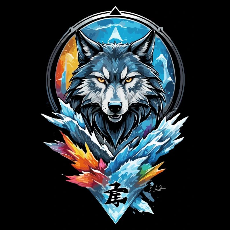 Loup géométrique eau et feu