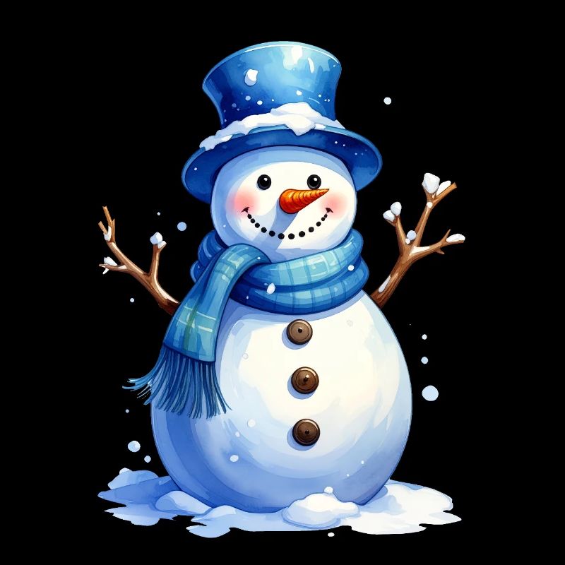 Snowman in winter with blue hat