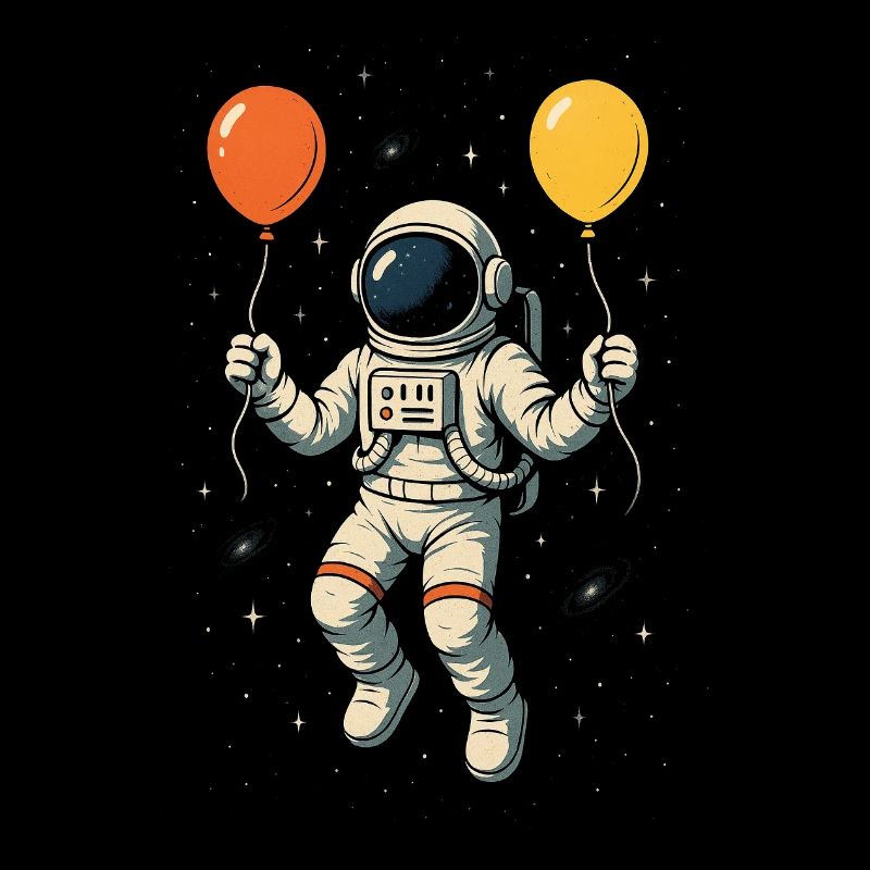 Astronaut mit bunten Luftballons