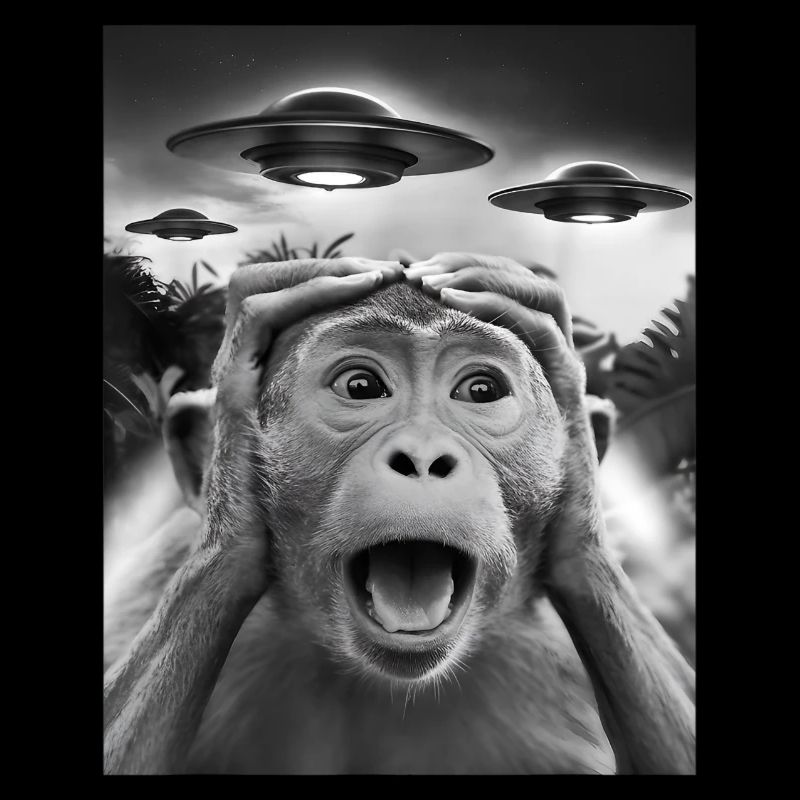 Funny Monkey Graphic UFO Weird
