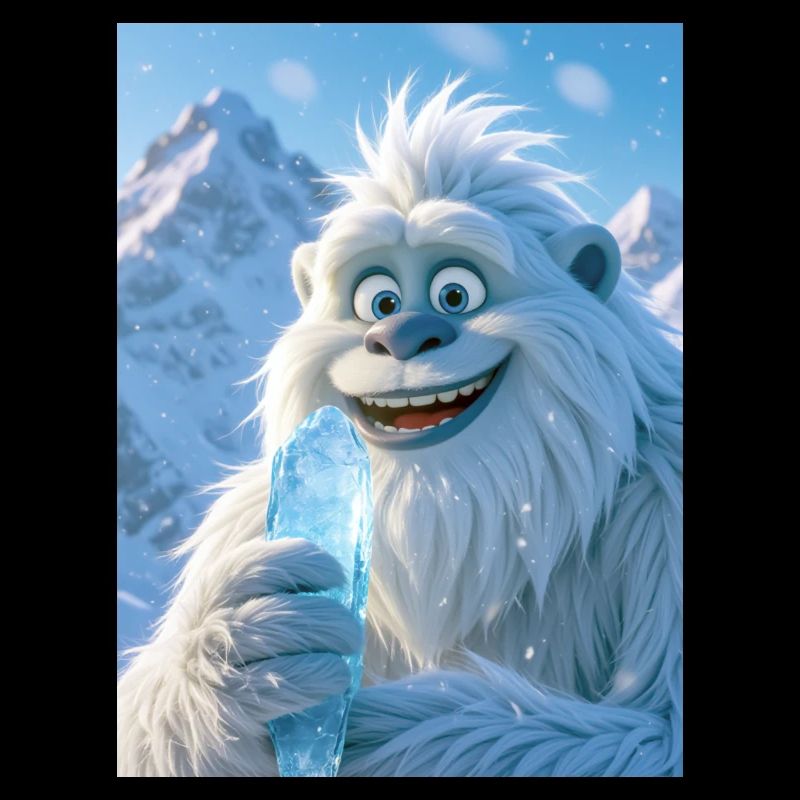 Yéti joueur mangeant de la crème de glaçon géant