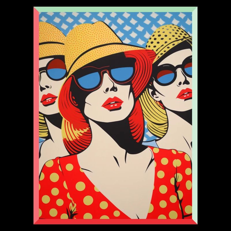 Trois dames Pop Art avec chapeaux de soleil Soleil de vacances