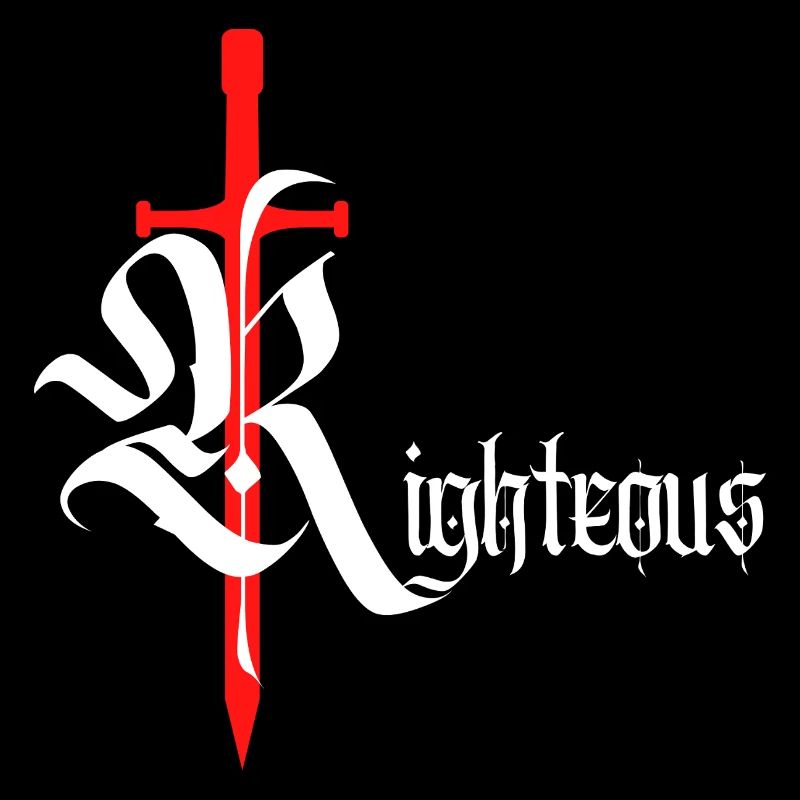 Gothic Righteous Design mit Schwert mit weißem Text