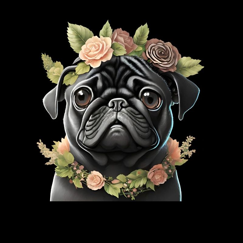 Mops mit Kranz